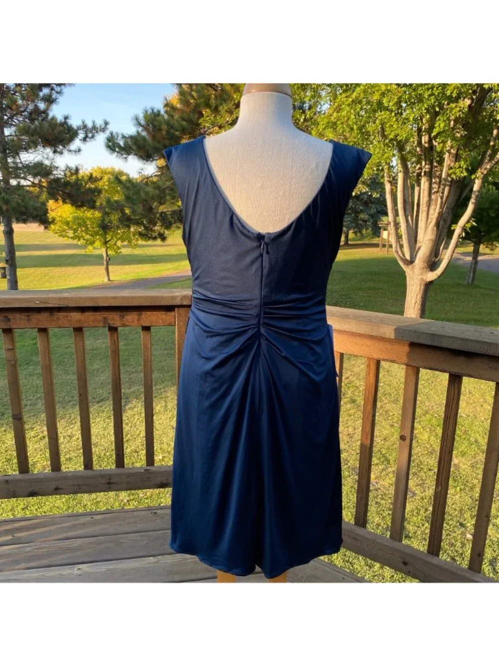 Azazie Dayton MBD Ruched Dress Size L Sleeveless Navy Blue Custom 225983 - Picture 4 of 11